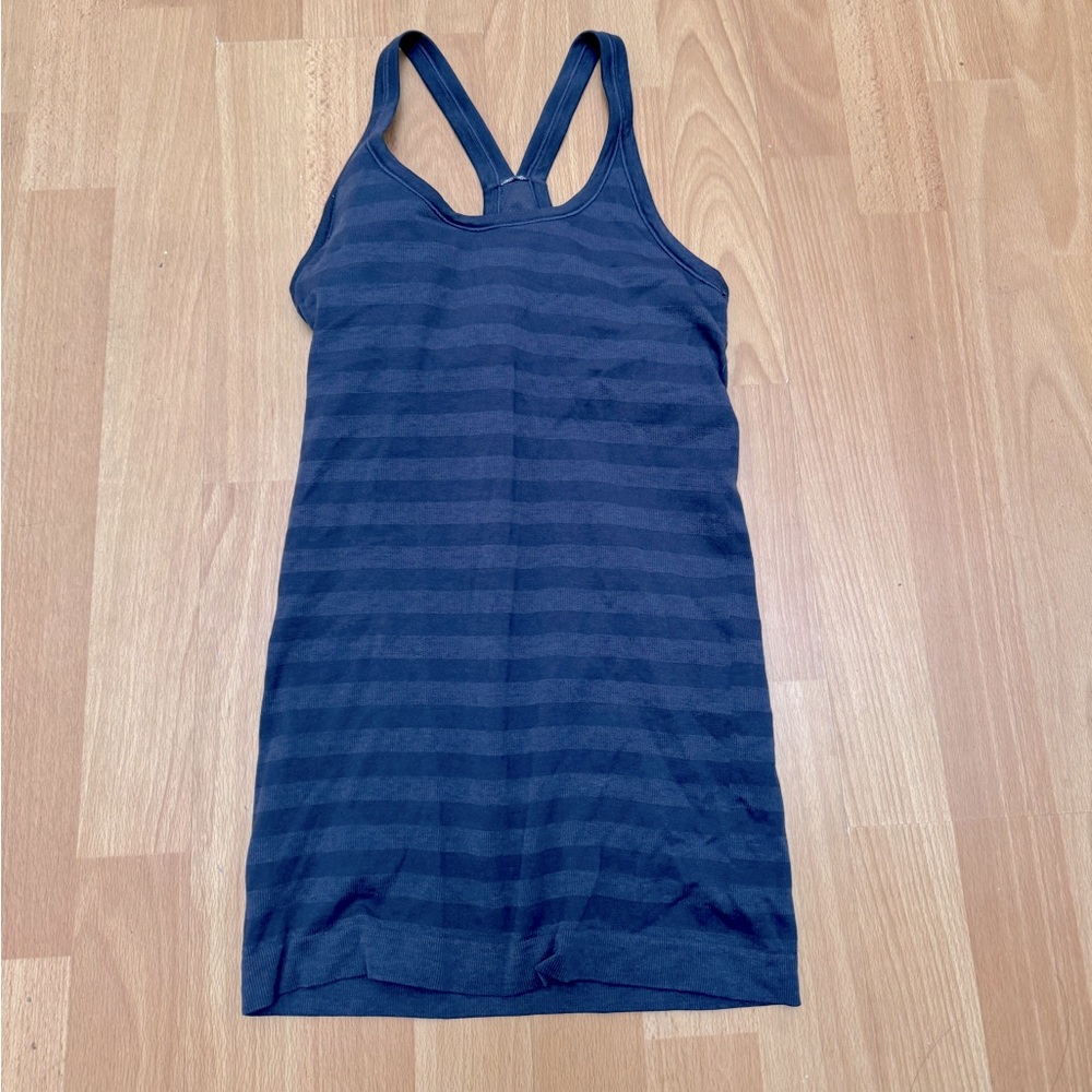 Lululemon Navy Blue Striped Workout Top